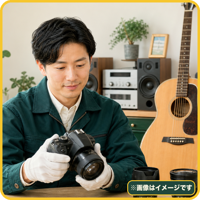 カメラや楽器や工具の状態を確認するイメージ