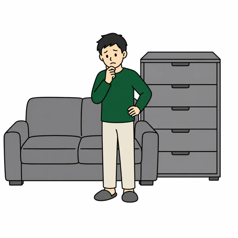 大きな家具を前に困る人のイラスト