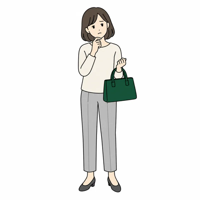 バッグ1点を手に迷う人のイラスト