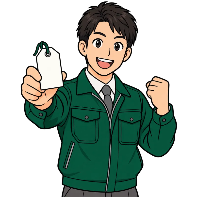 値札を掲げる査定員のイラスト