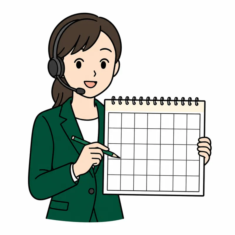 カレンダーで日程を決めるオペレーターのイラスト